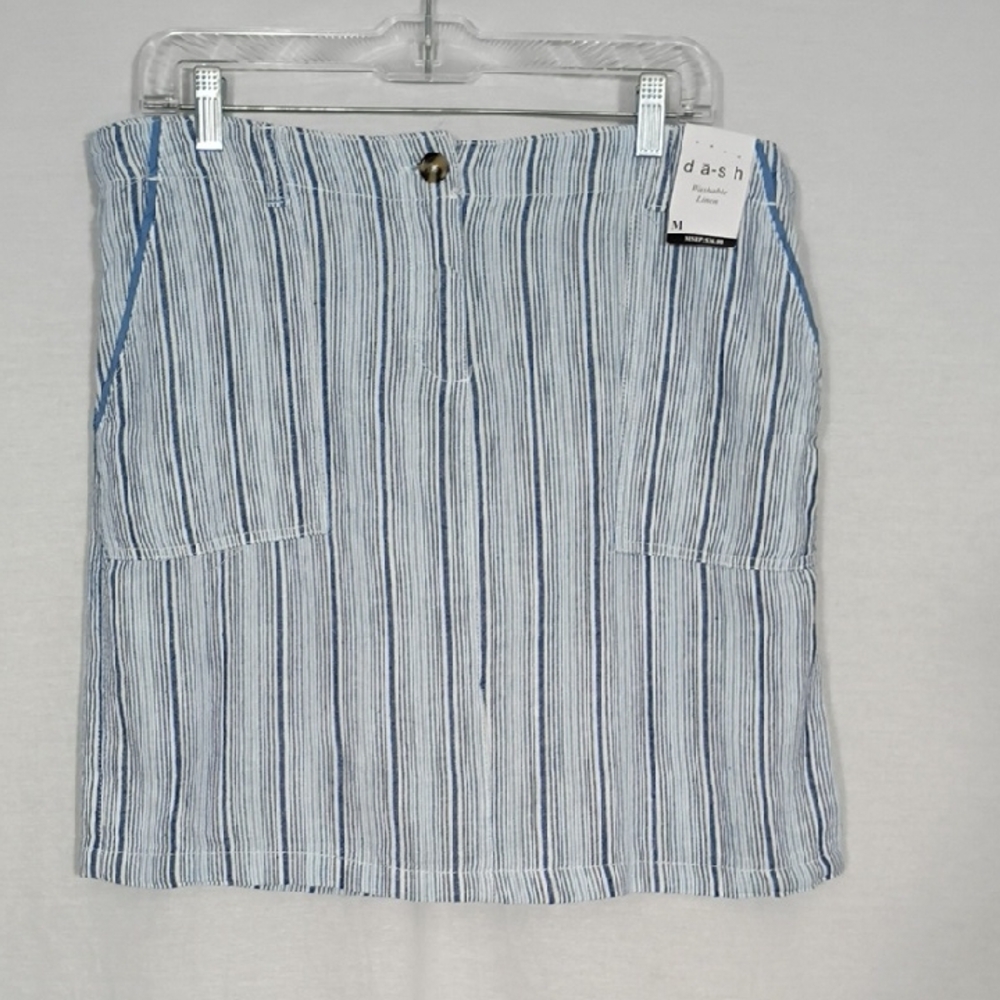 NWT Da-sh Stripe J Blue Washable Linen Blend Skirt Women's Size Medium Summer